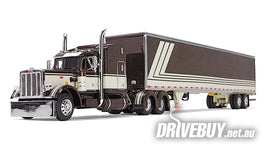 DCP by First Gear Brown/Cream Peterbilt Model 359 With 63" Mid-Roof Sleeper & 53' Utility Trailer 1/64