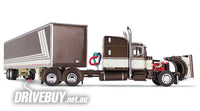 
              DCP by First Gear Brown/Cream Peterbilt Model 359 With 63" Mid-Roof Sleeper & 53' Utility Trailer 1/64
            