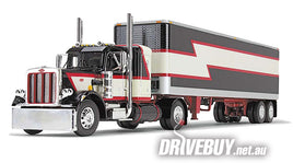 DCP by First Gear Black/Cream/Red Peterbilt Model 359 With 36" Flat Top Sleeper & 40' Vintage Trailer 1/64