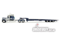 
              DCP by First Gear Rich Blue/Silver Peterbilt Model 389 With 48" Mid-Roof Sleeper & Talbert 5553T Traveling Axle Trailer 1/64
            