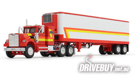 DCP by First Gear Red/Orange/Yellow White Western Star 4900 With 36" Vintage & 40' Vintage Trailer With Reefer 1/64