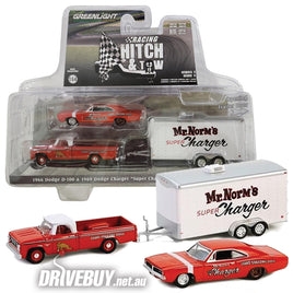 Greenlight Mr Norm 1966 Dodge D100 + 1969 Dodge Charger + Enclosed Car Hauler 1/64