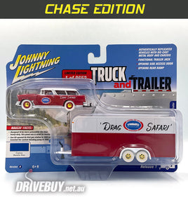 Johnny Lightning **CHASE** NHRA Drag Safari 1955 Chevy Nomad & Trailer 1/64