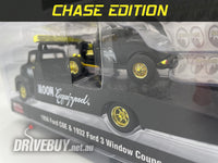 
              M2 Machines **CHASE** Moon Equipped 1956 Ford COE & 1932 Ford 3W Coupe in Satin Black 1/64
            