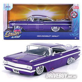 Jada Street Low 1959 Chevy Impala Purple DUB wheels 1/24