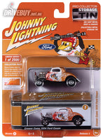 
              Johnny Lightning 1934 Crower Cams Ford Coupe Gold w/ Metal Tin 1/64
            