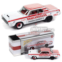 
              Johnny Lightning 1964 Ramchargers Dodge 330 in White 1/64 w/ Metal Tin 1/64
            